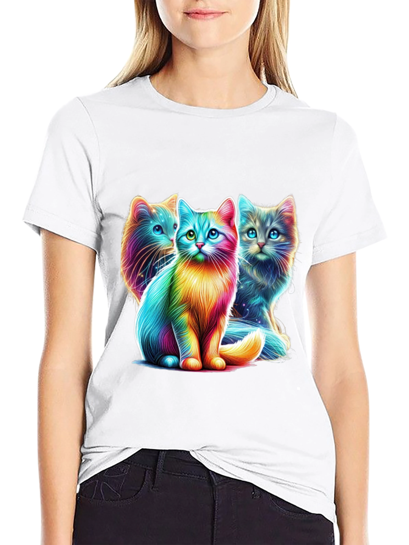 Vibrant Rainbow Cats Graphic Tee - Stylish Comfort