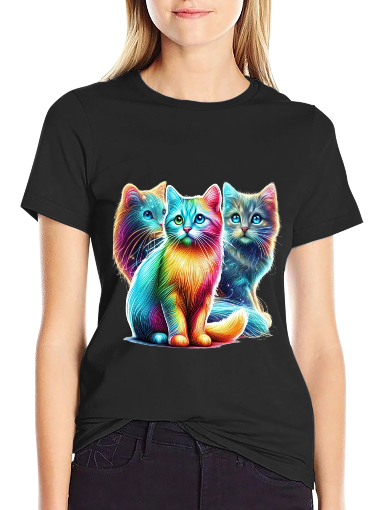 Vibrant Rainbow Cats Graphic Tee - Stylish Comfort