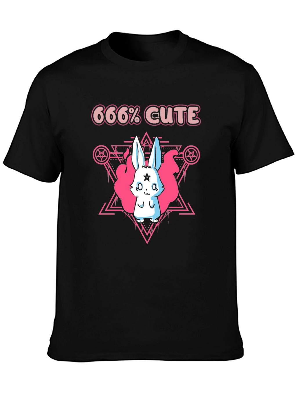 666% Cute Rabbit Graphic Tee - Black Cotton Shirt