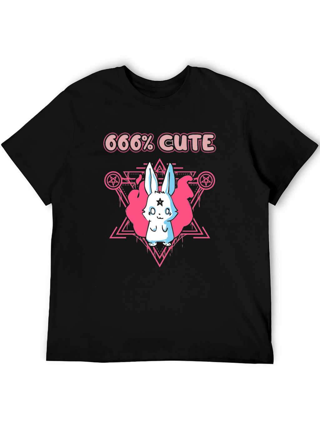 666% Cute Rabbit Graphic Tee - Black Cotton Shirt