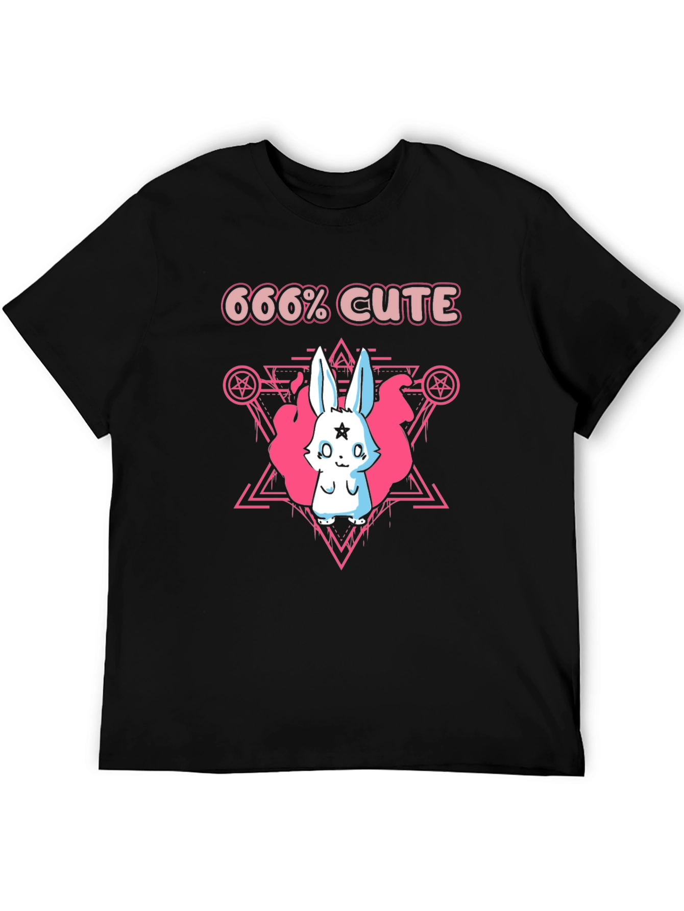 666% Cute Rabbit Graphic Tee - Black Cotton Shirt