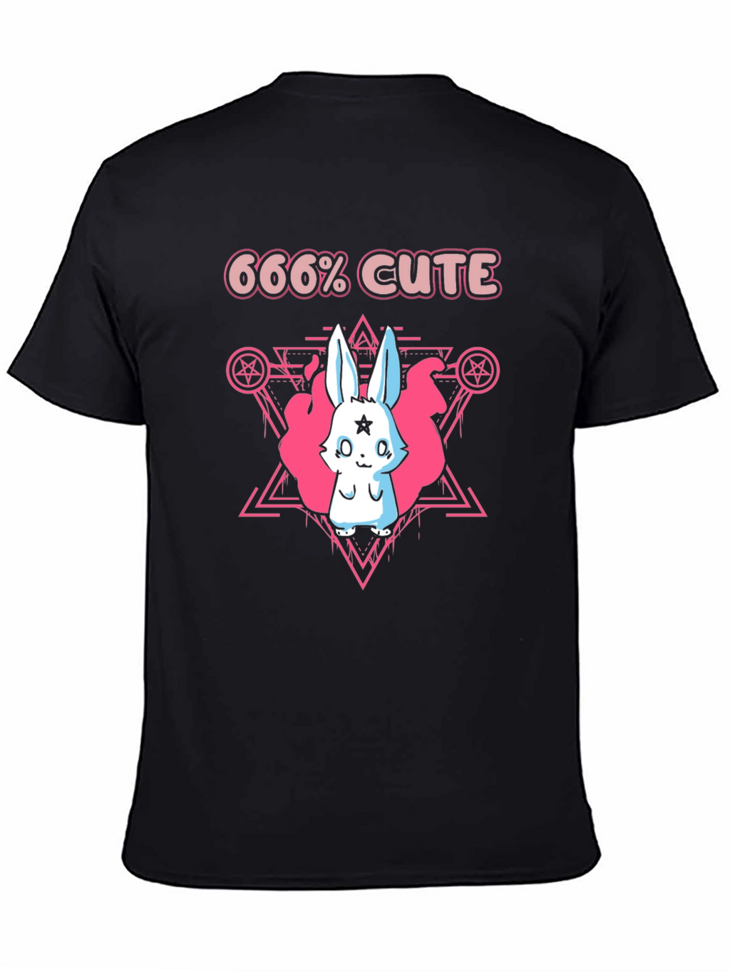 666% Cute Rabbit Graphic Tee - Black Cotton Shirt