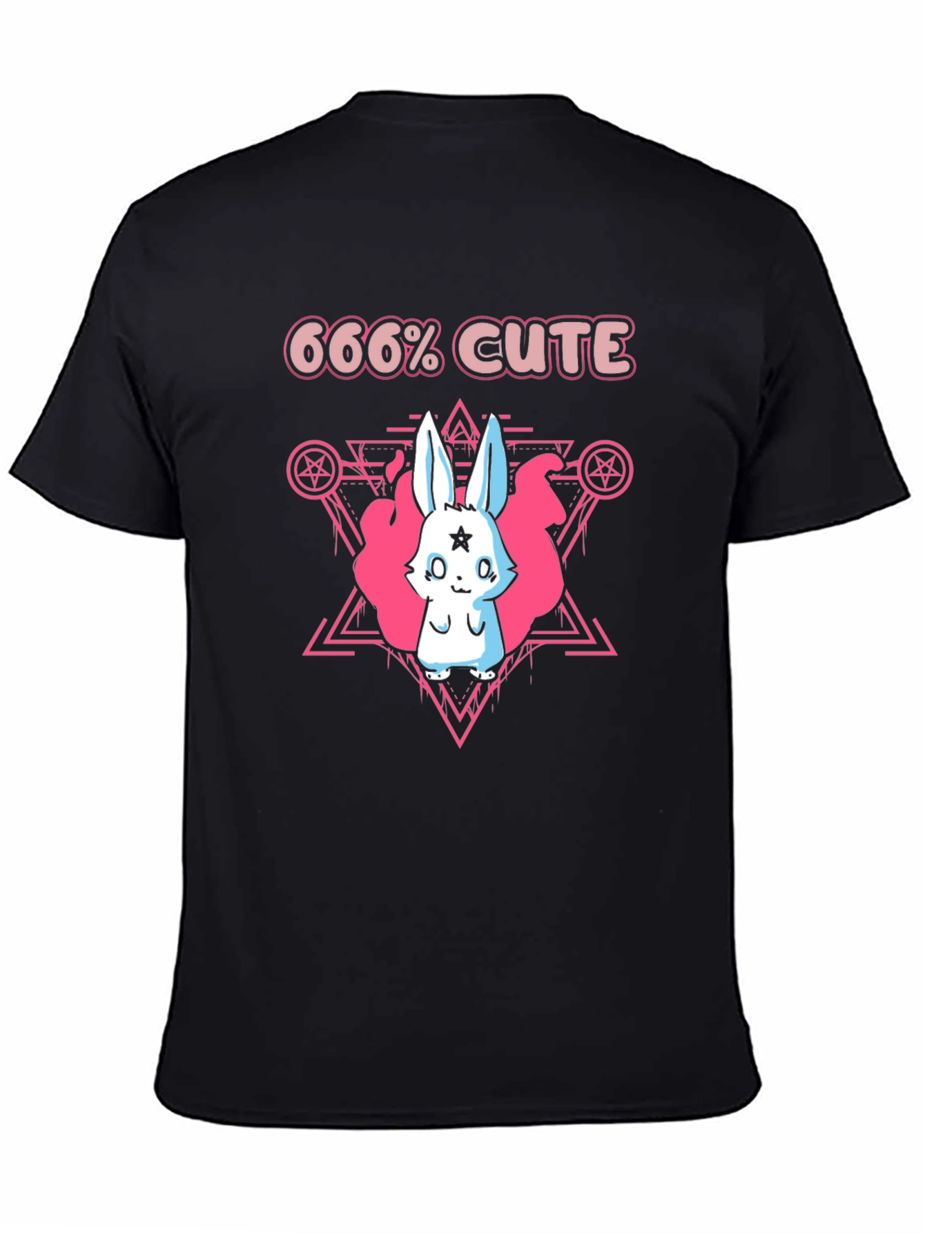 666% Cute Rabbit Graphic Tee - Black Cotton Shirt