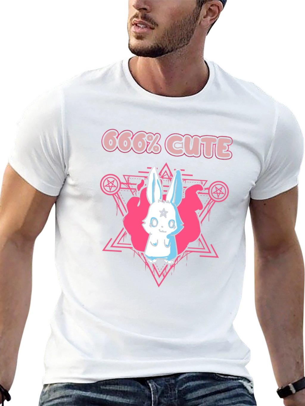 666% Cute Rabbit Graphic Tee - Black Cotton Shirt