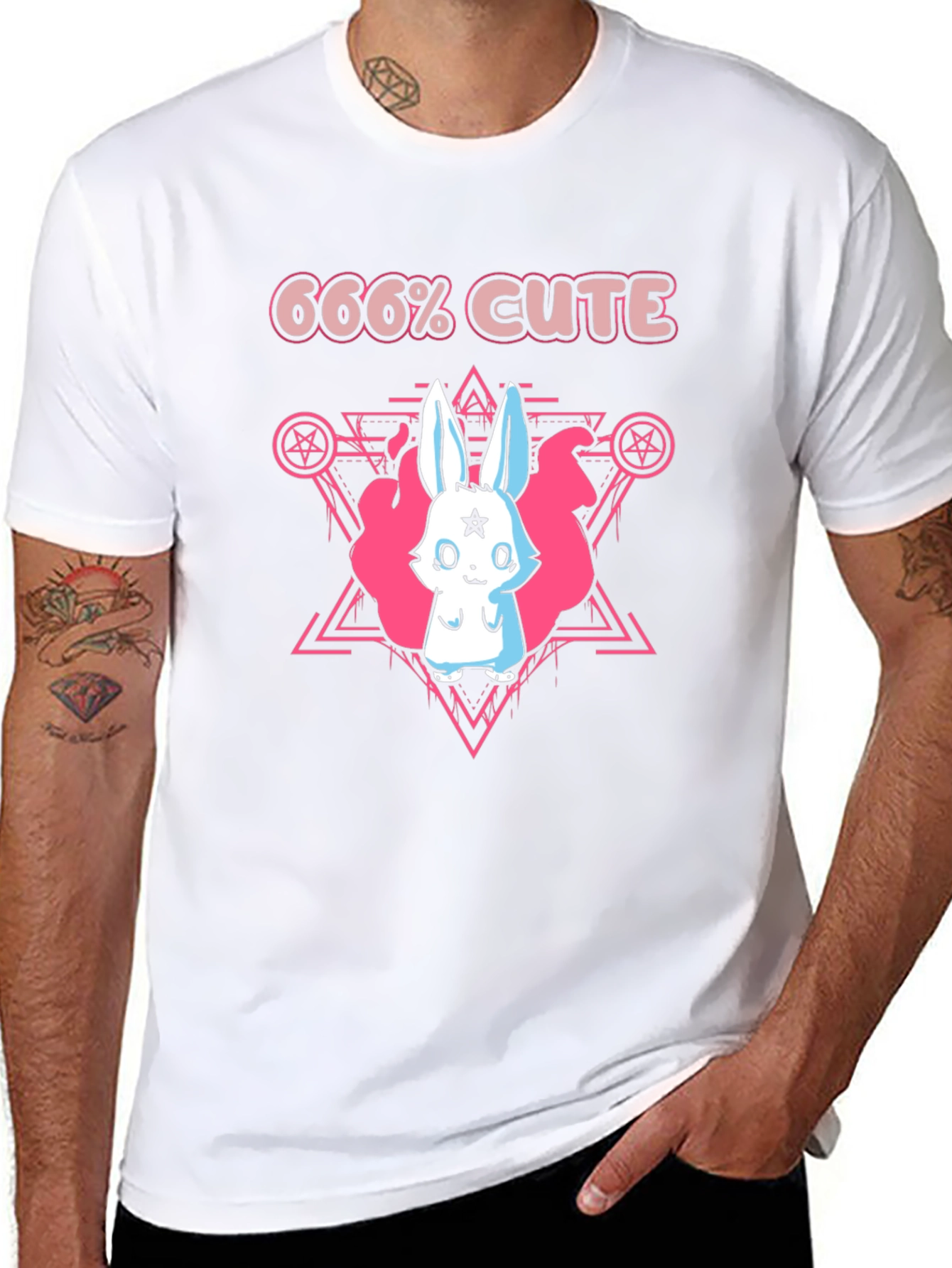 666% Cute Rabbit Graphic Tee - Black Cotton Shirt
