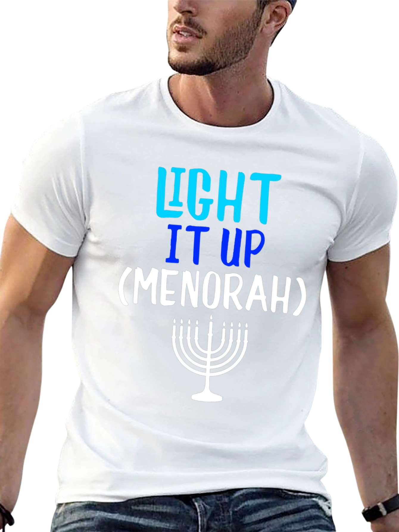 Light It Up Menorah T-Shirt - Hanukkah Holiday Tee