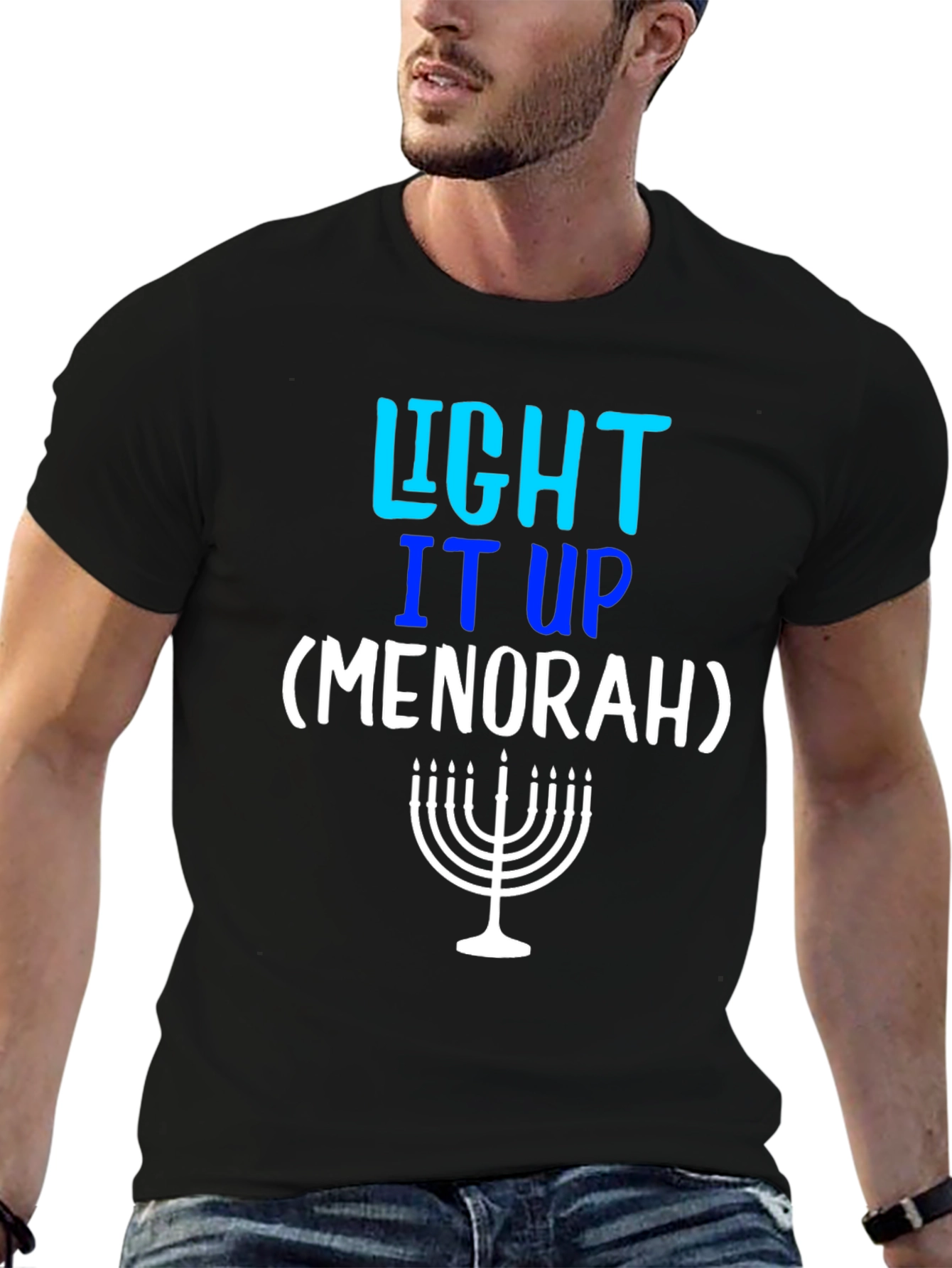 Light It Up Menorah T-Shirt - Hanukkah Holiday Tee