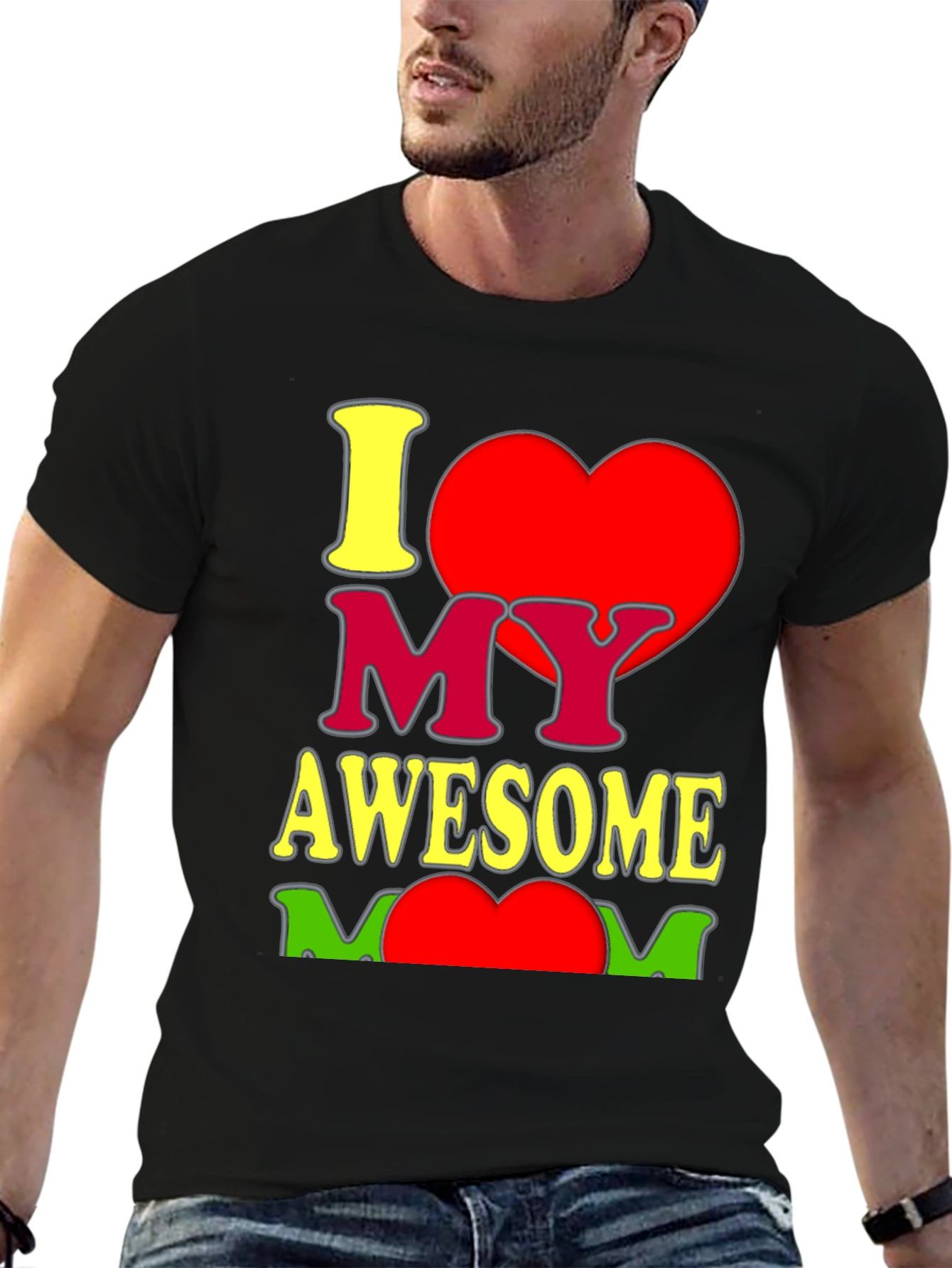 I Heart My Awesome Mom Graphic T-Shirt - Black