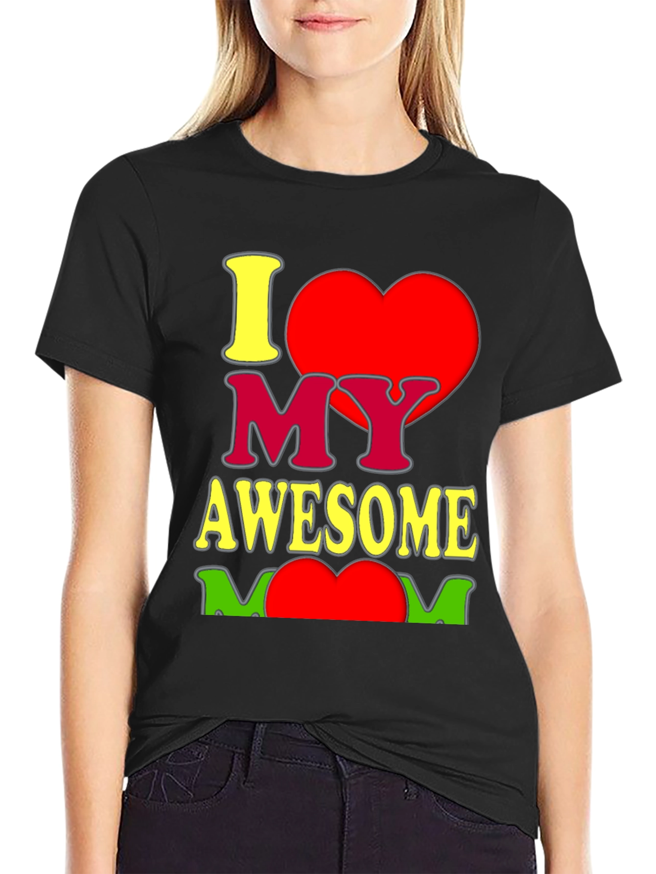 I Heart My Awesome Mom Graphic T-Shirt - Black