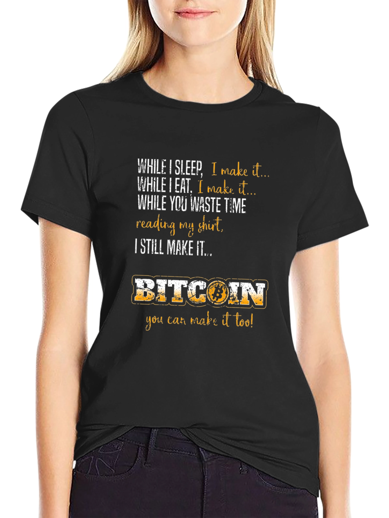 Bitcoin T-Shirt - Crypto Makes Money While You Sleep