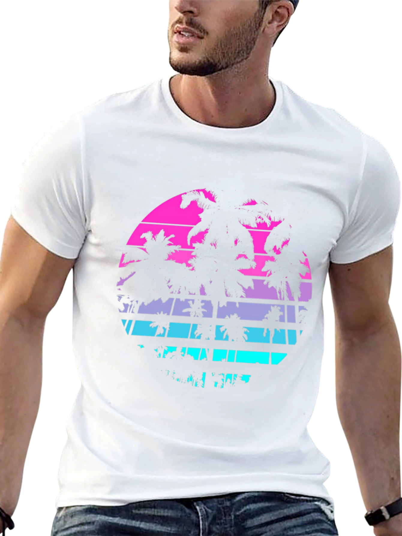 Retro Sunset Palm Tree T-Shirt - Mens Black Graphic Tee