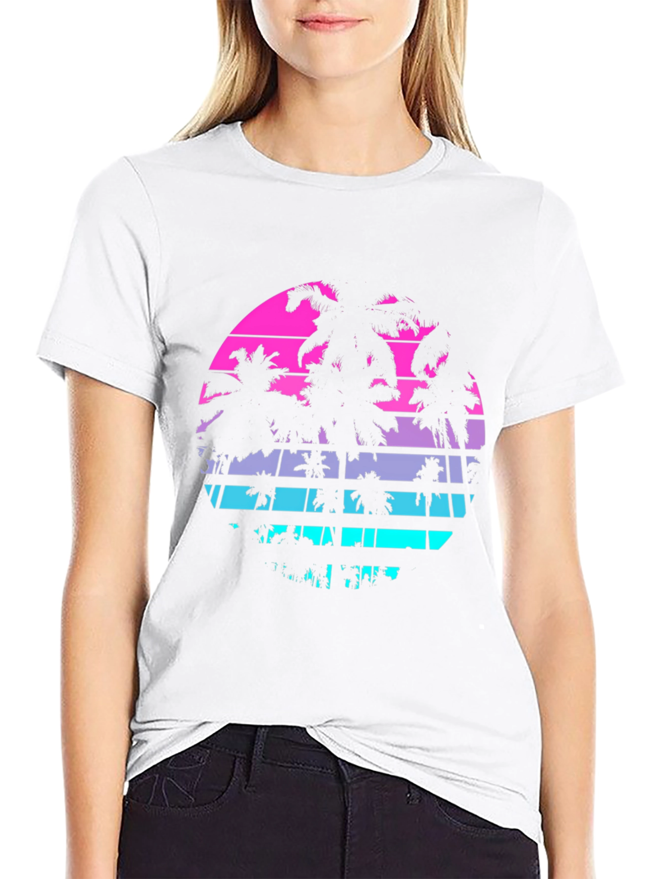Retro Sunset Palm Tree T-Shirt - Mens Black Graphic Tee