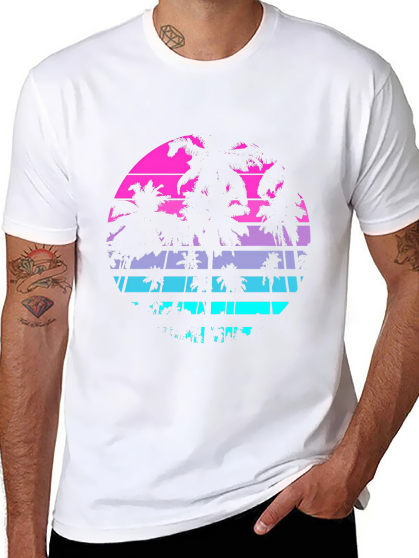 Retro Sunset Palm Tree T-Shirt - Mens Black Graphic Tee