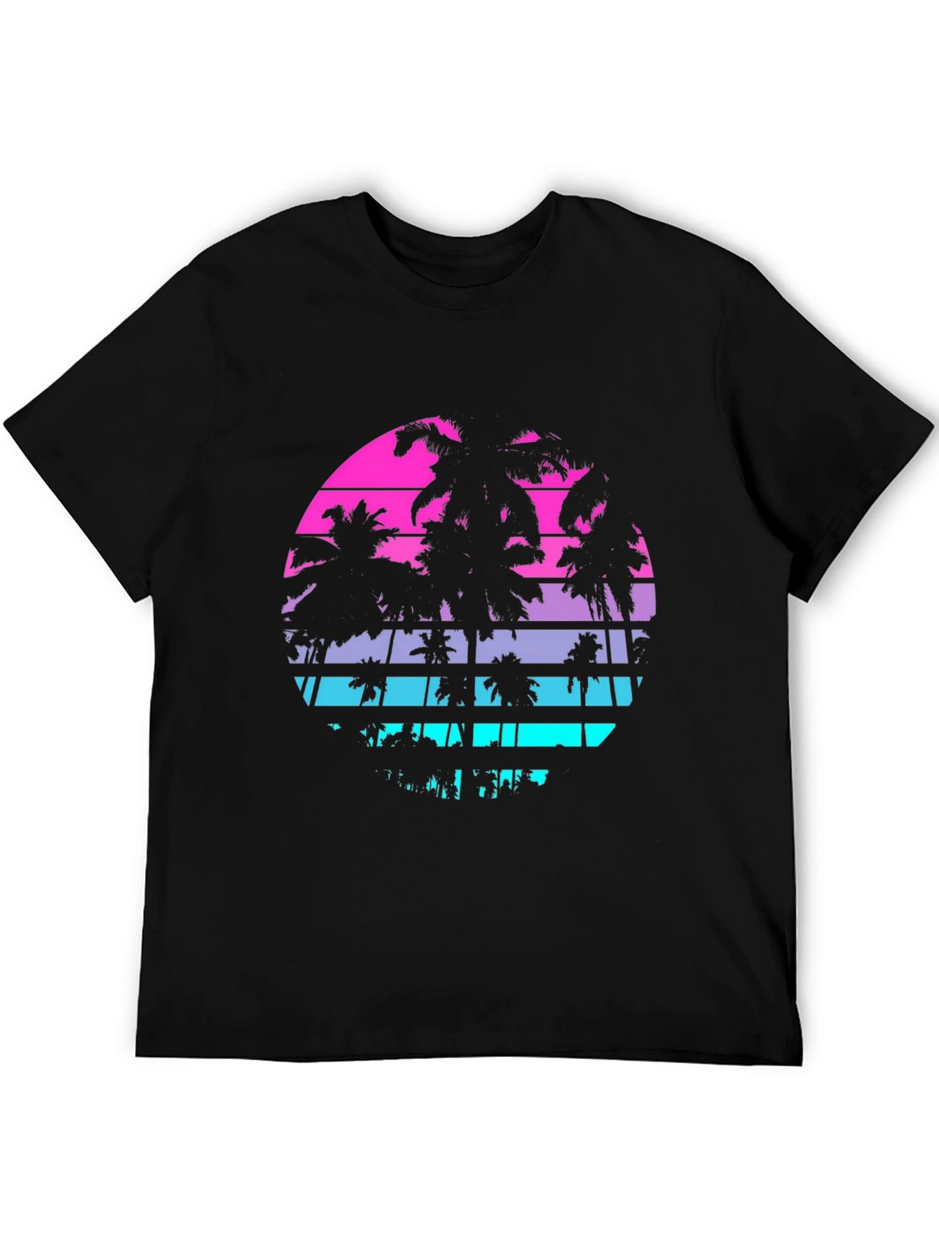 Retro Sunset Palm Tree T-Shirt - Mens Black Graphic Tee