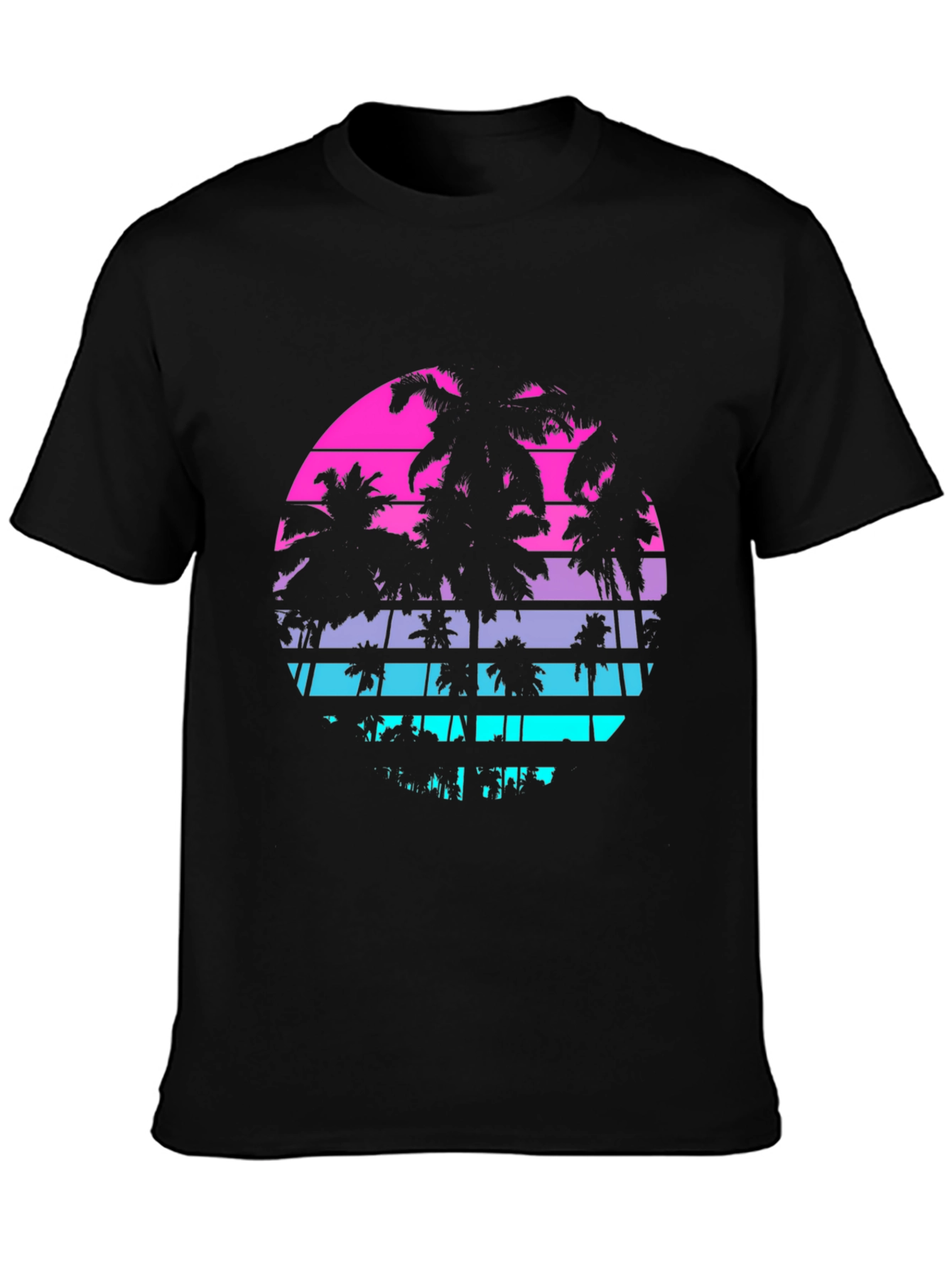 Retro Sunset Palm Tree T-Shirt - Mens Black Graphic Tee