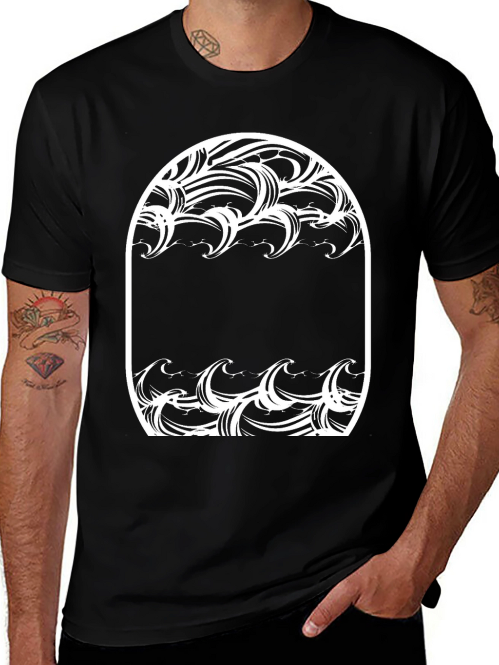 Ocean Wave Graphic Tee - Black