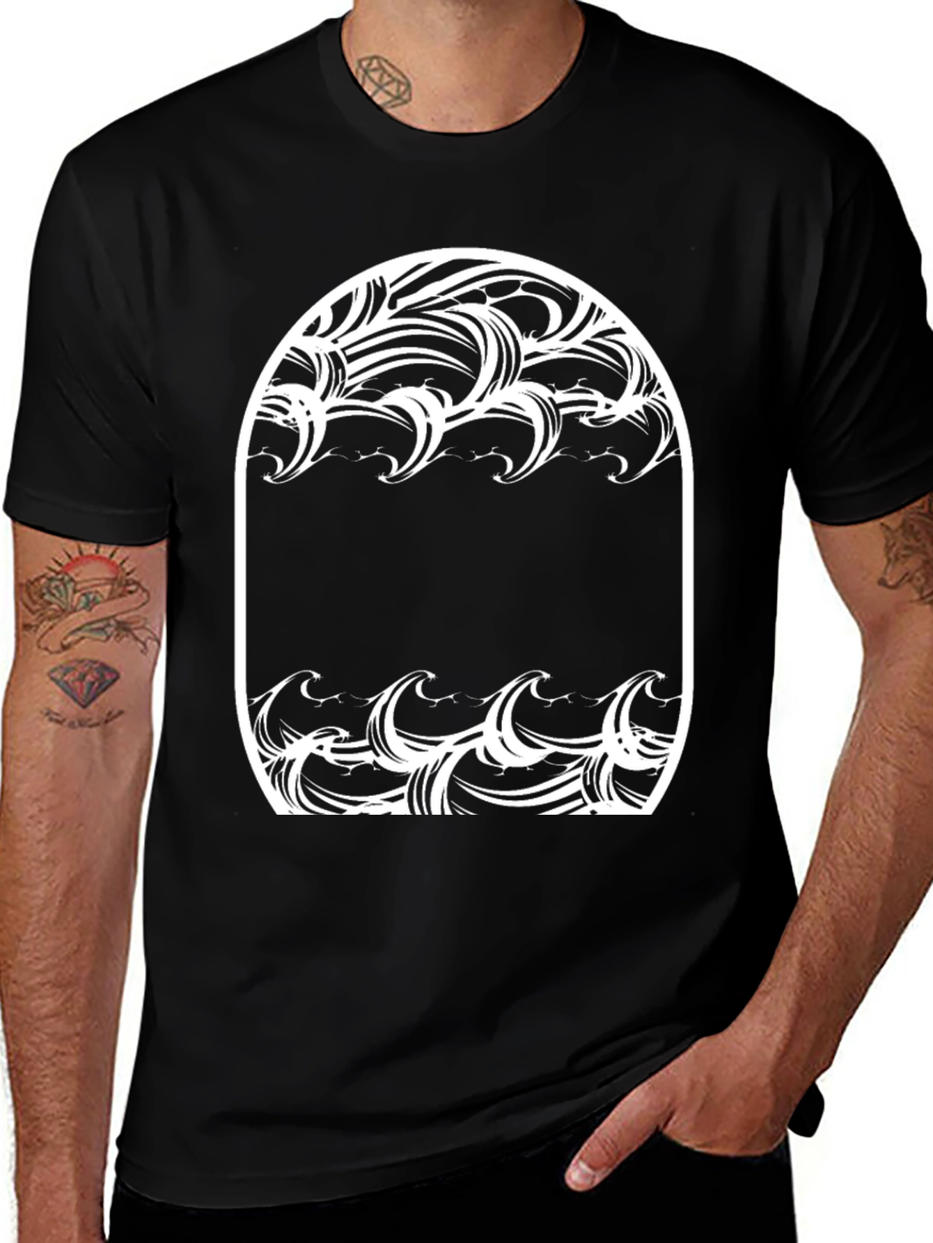 Ocean Wave Graphic Tee - Black