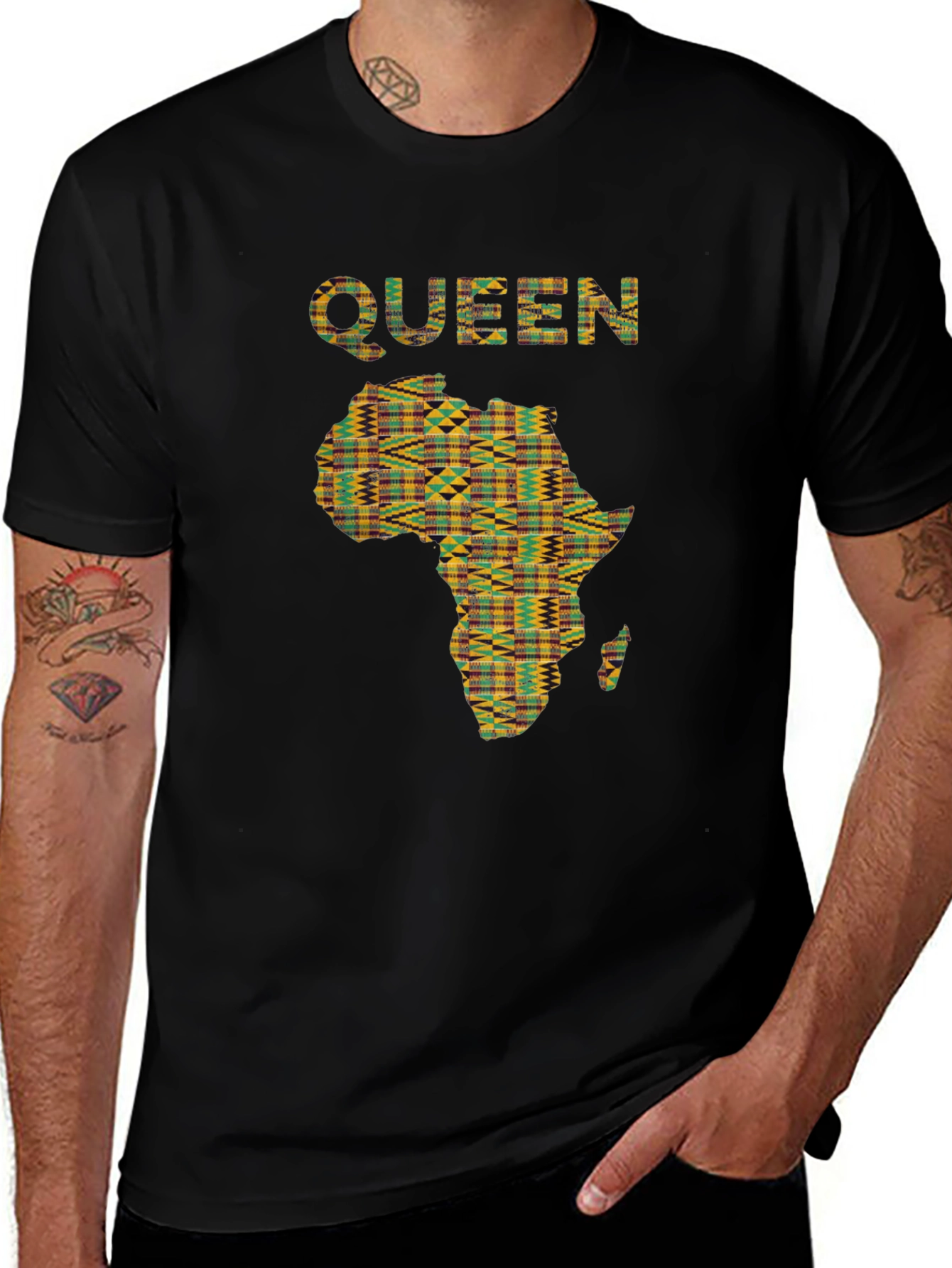 Queen Africa Map Graphic Print Black T-Shirt