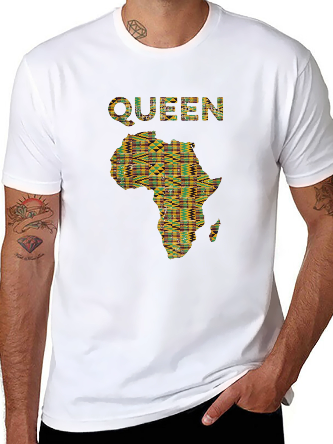 Queen Africa Map Graphic Print Black T-Shirt