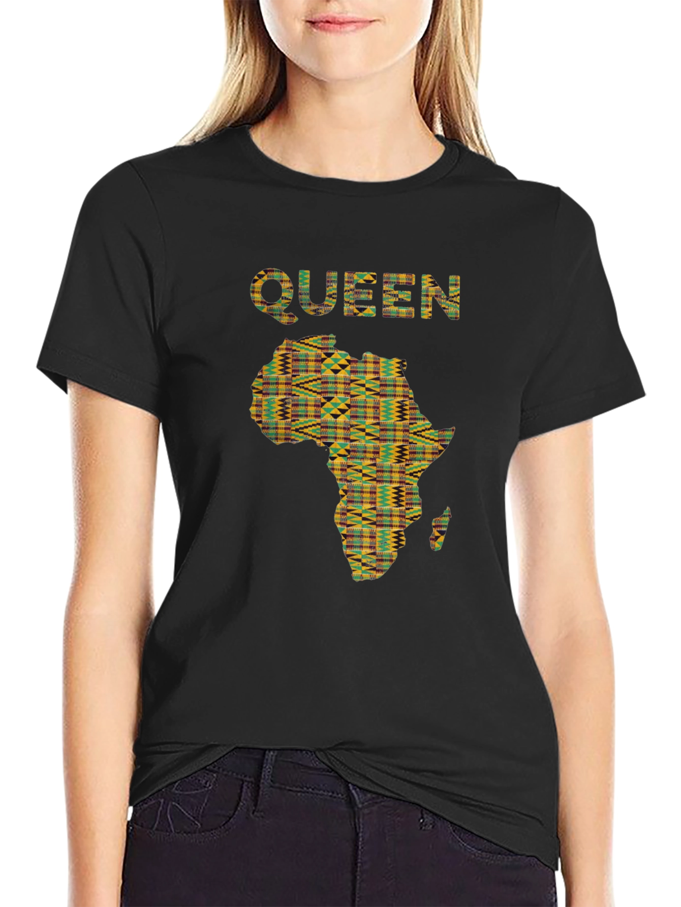 Queen Africa Map Graphic Print Black T-Shirt