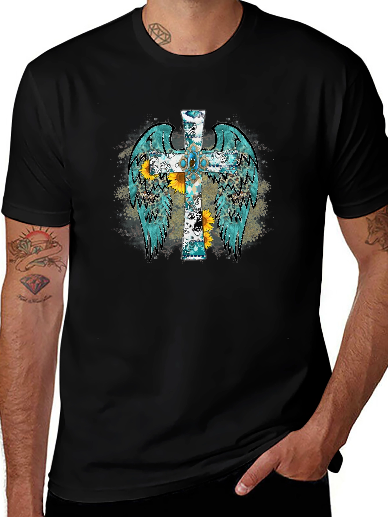 Cross Wings Graphic Black T-Shirt