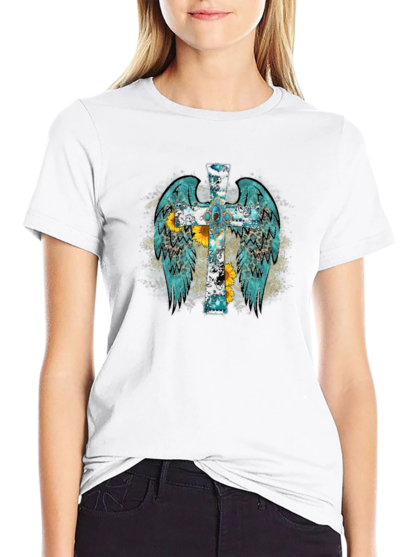 Cross Wings Graphic Black T-Shirt