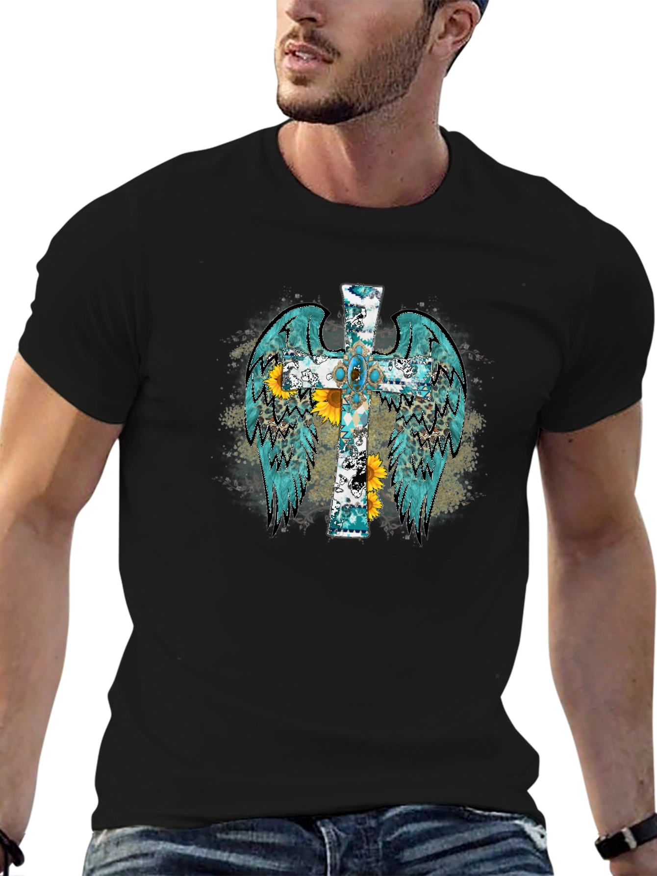 Cross Wings Graphic Black T-Shirt