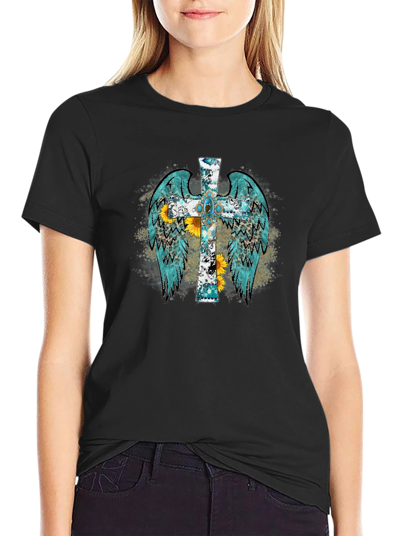 Cross Wings Graphic Black T-Shirt