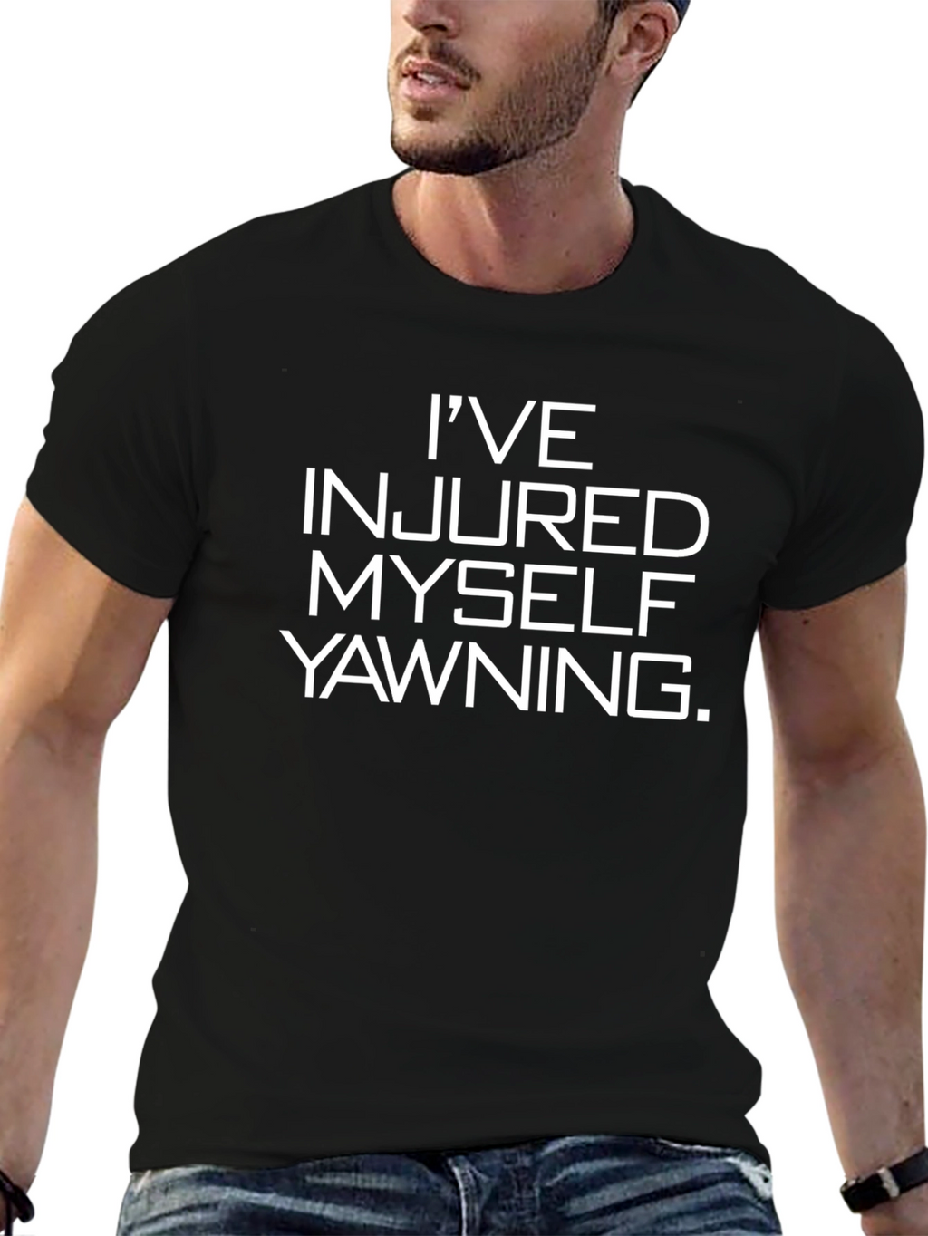 Funny Ive Injured Myself Yawning Black T-Shirt