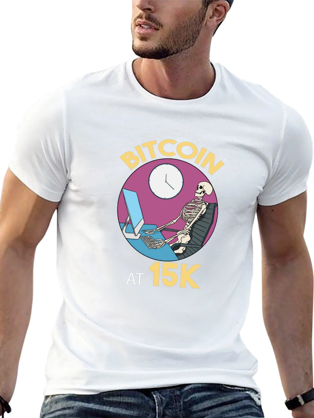 Bitcoin Waiting Skeleton Black T-Shirt