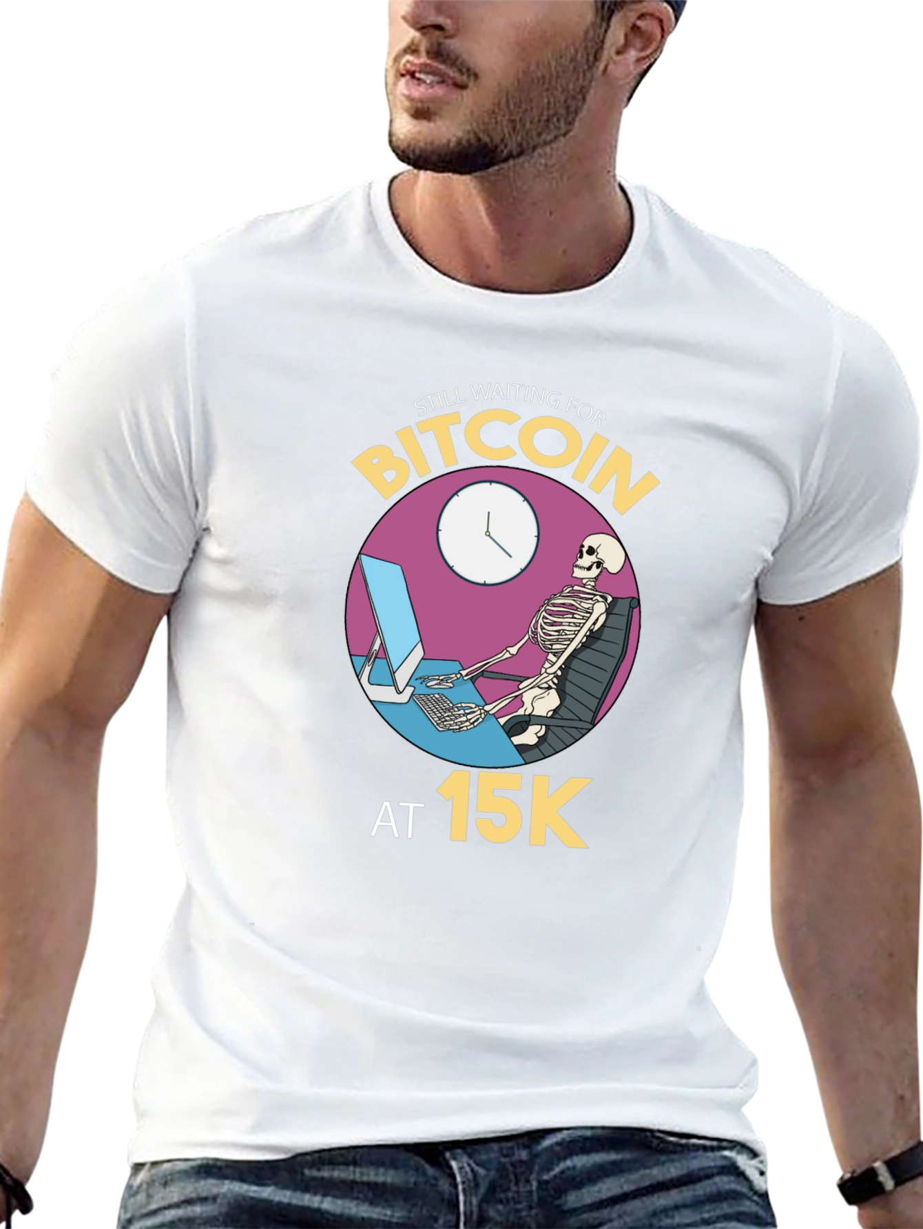 Bitcoin Waiting Skeleton Black T-Shirt