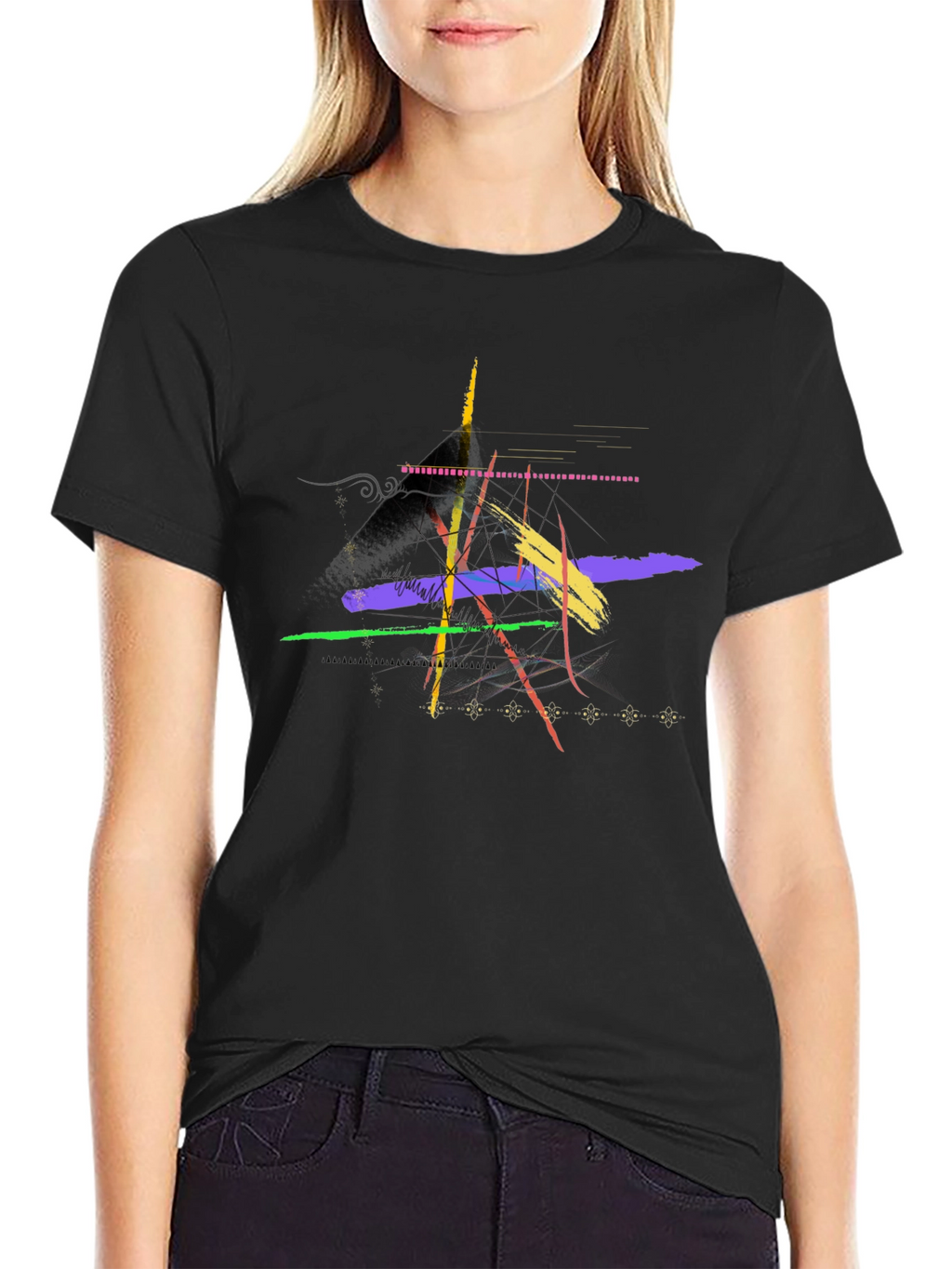 Abstract Brushstroke Graphic Black T-Shirt