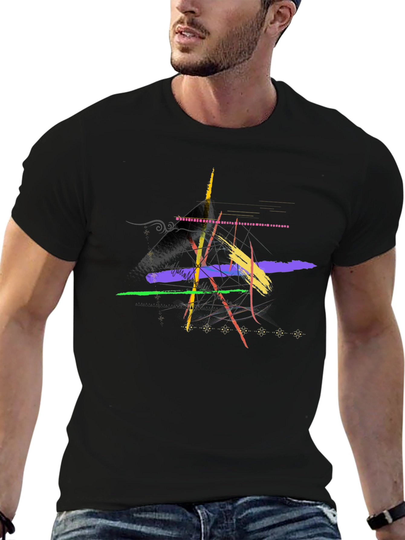 Abstract Brushstroke Graphic Black T-Shirt