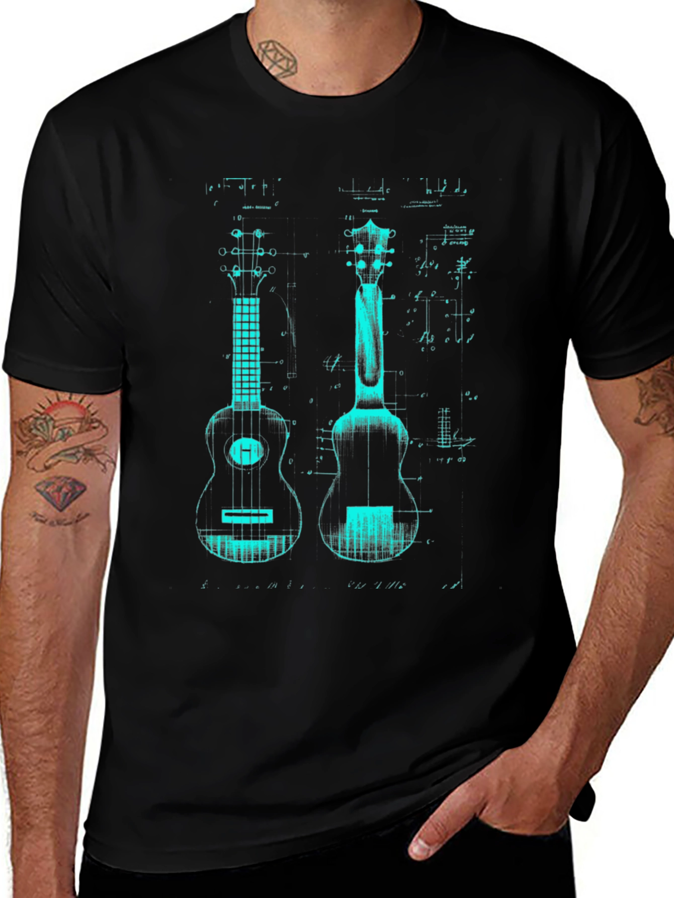 Ukulele Blueprint Graphic T-Shirt