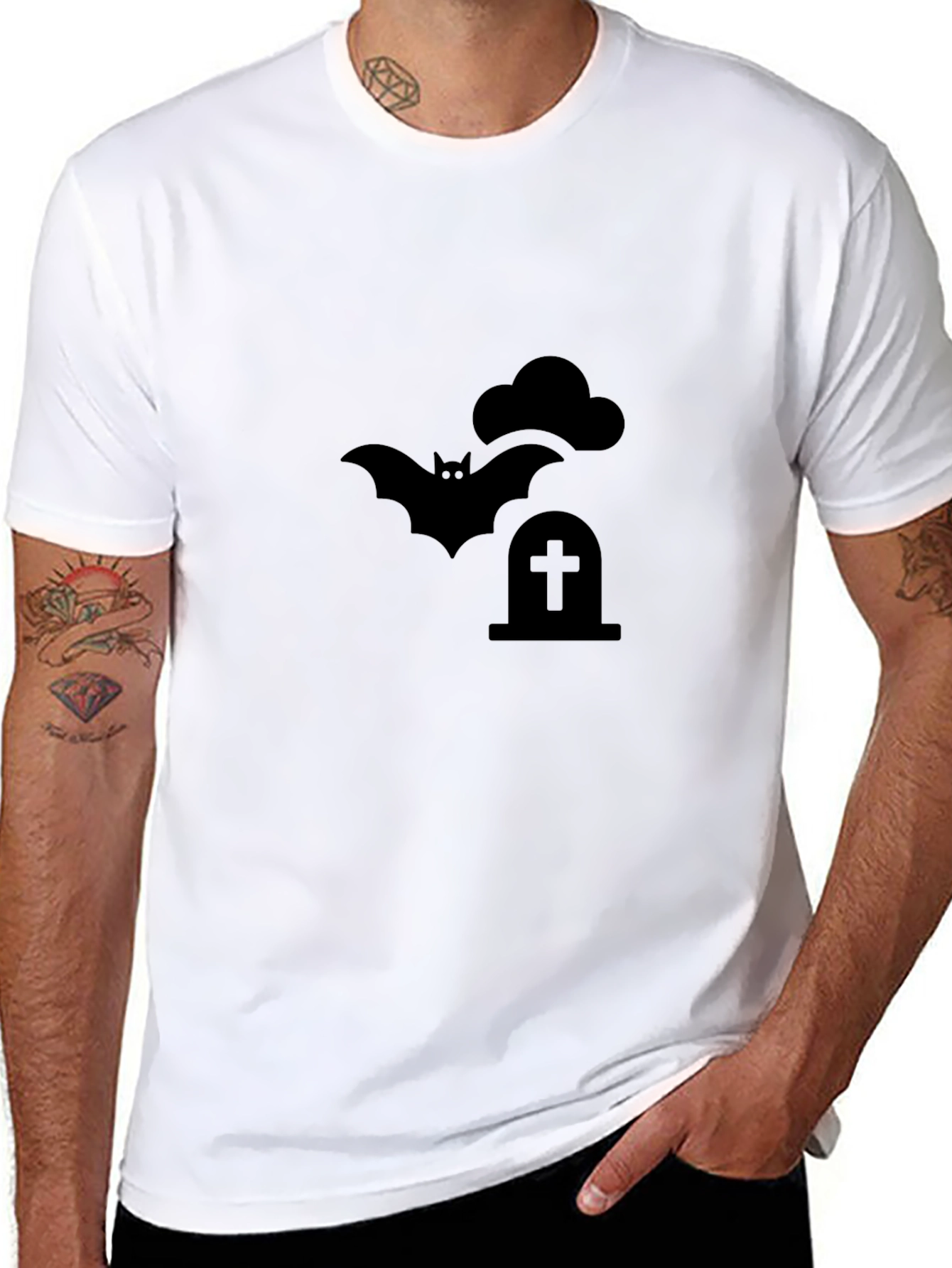Spooky Bat Tombstone T-Shirt - Halloween Graphic Tee