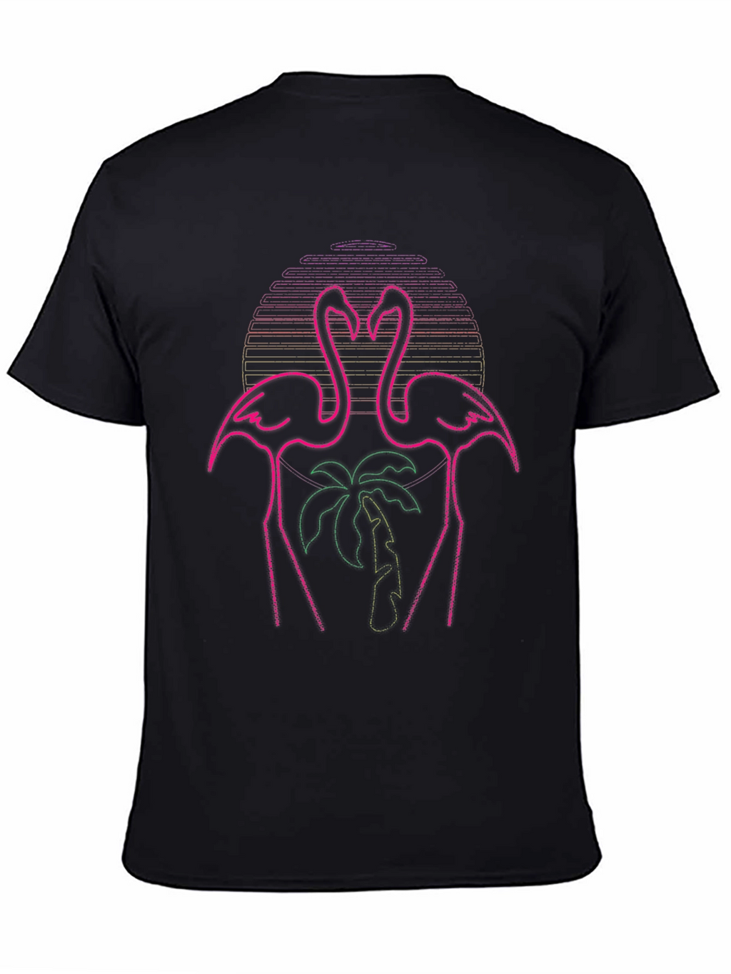 Neon Flamingo Palm Tree Graphic Tee - Black