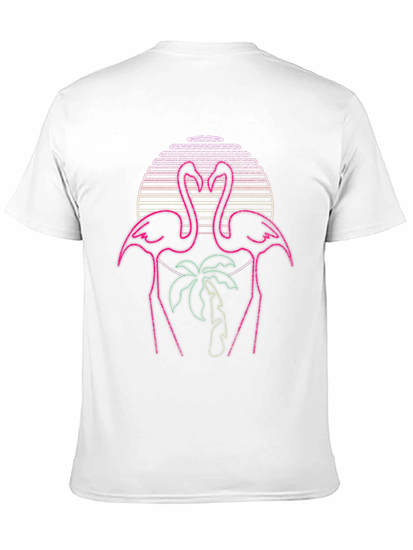 Neon Flamingo Palm Tree Graphic Tee - Black