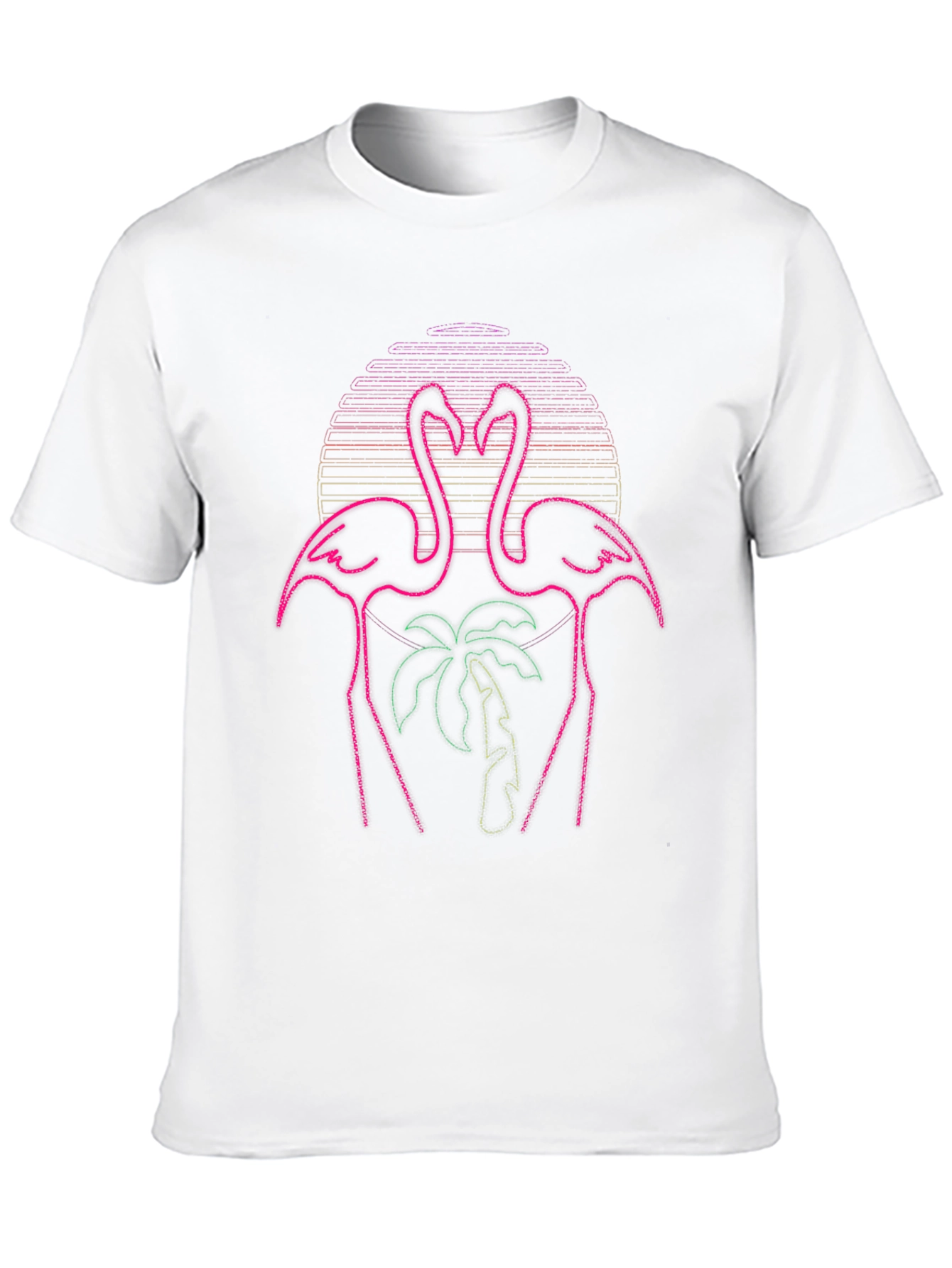 Neon Flamingo Palm Tree Graphic Tee - Black