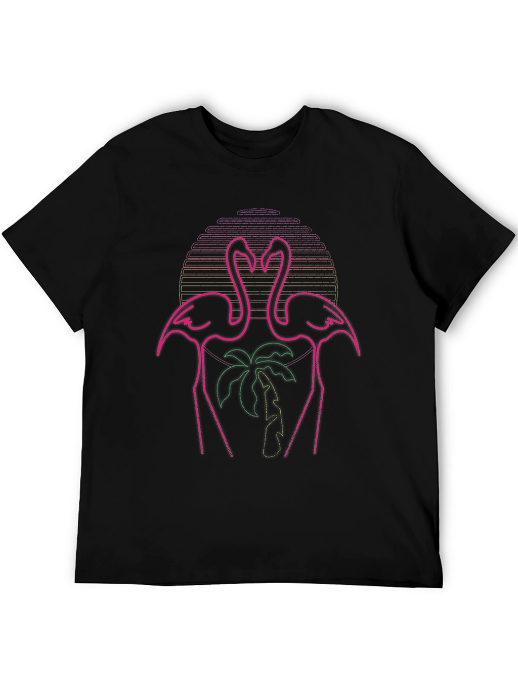 Neon Flamingo Palm Tree Graphic Tee - Black