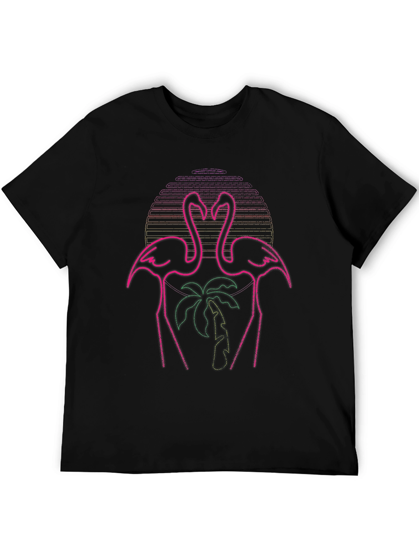 Neon Flamingo Palm Tree Graphic Tee - Black