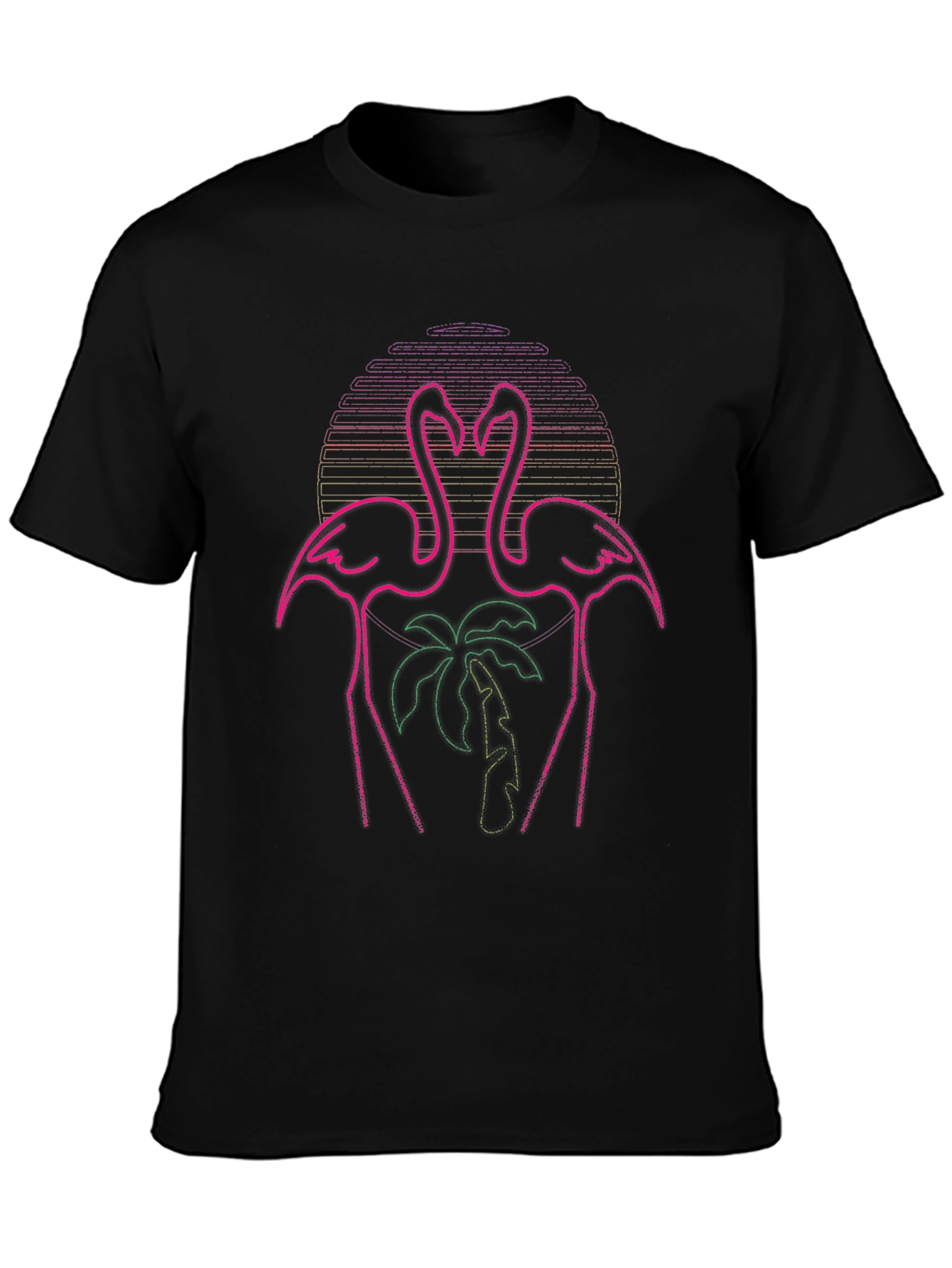 Neon Flamingo Palm Tree Graphic Tee - Black