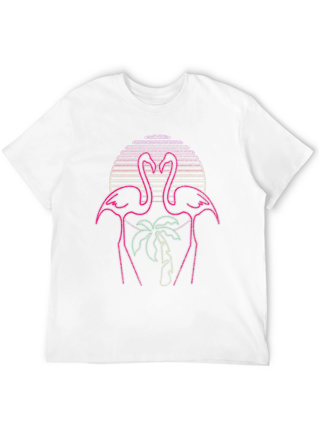Neon Flamingo Palm Tree Graphic Tee - Black
