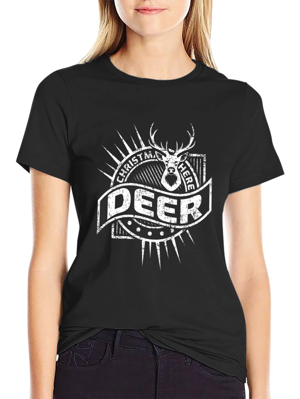 Christmas Deer Here T-Shirt - Holiday Graphic Tee