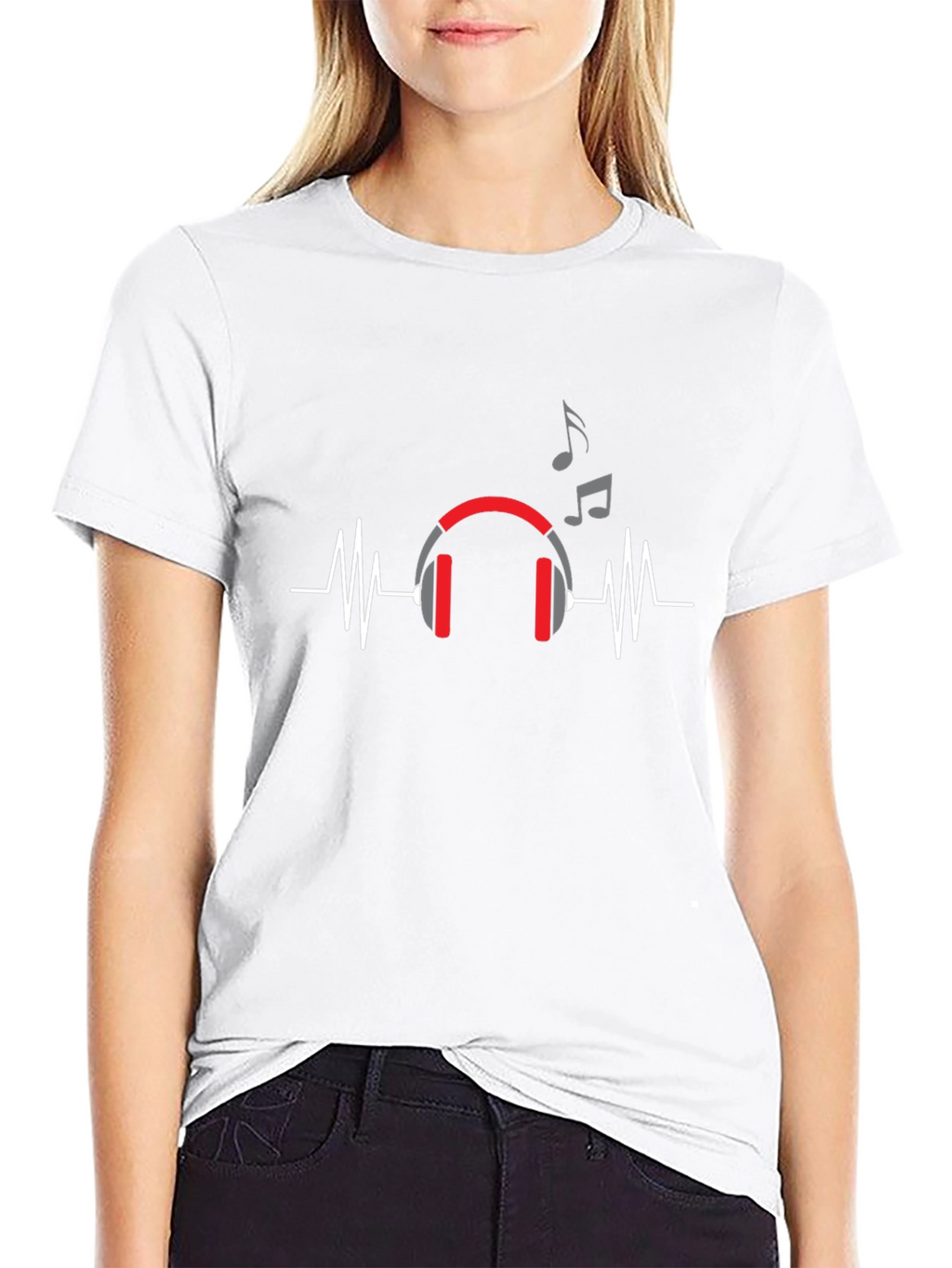 Music Lover T-Shirt - Headphones and Heartbeat Design