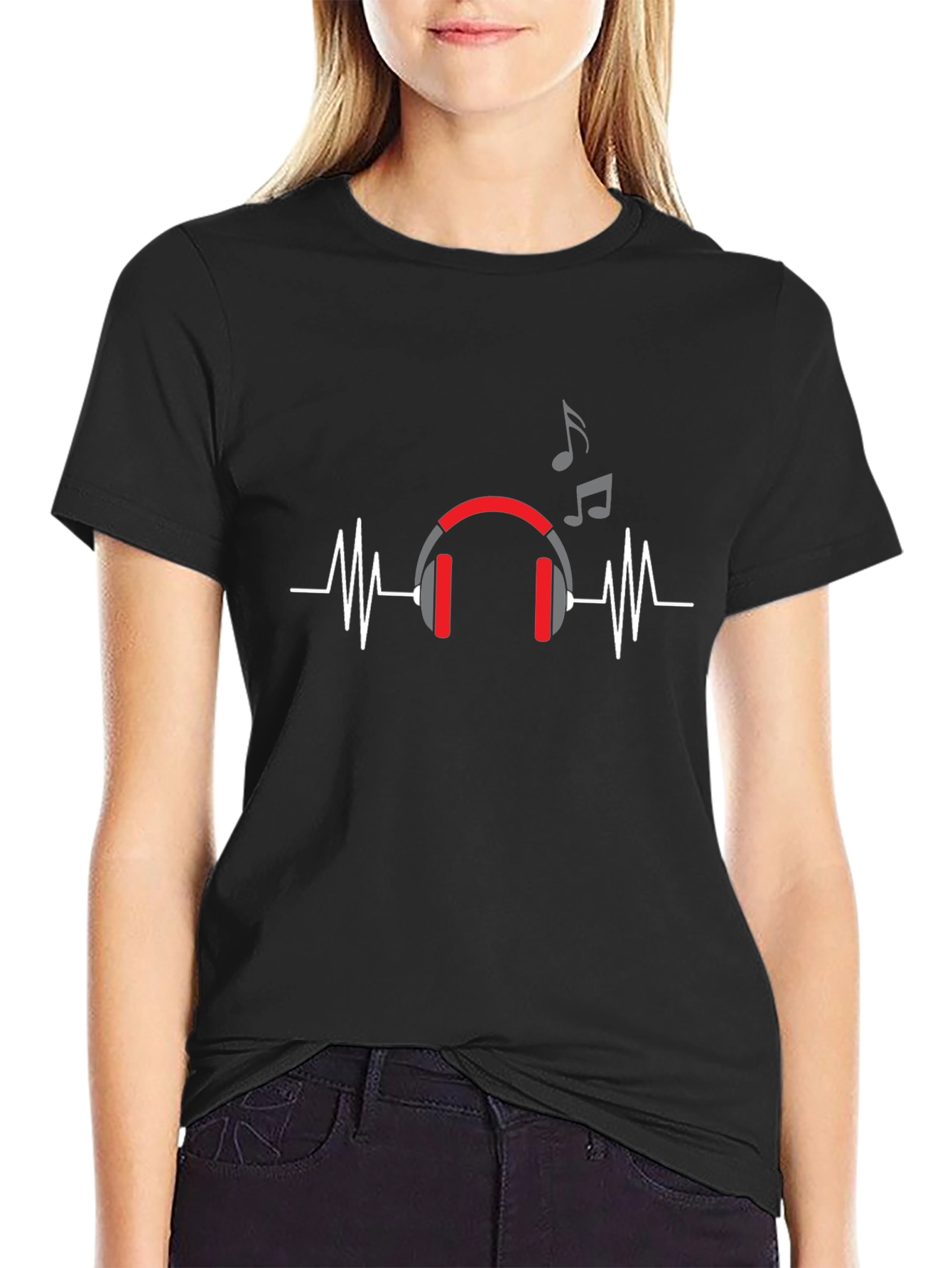 Music Lover T-Shirt - Headphones and Heartbeat Design