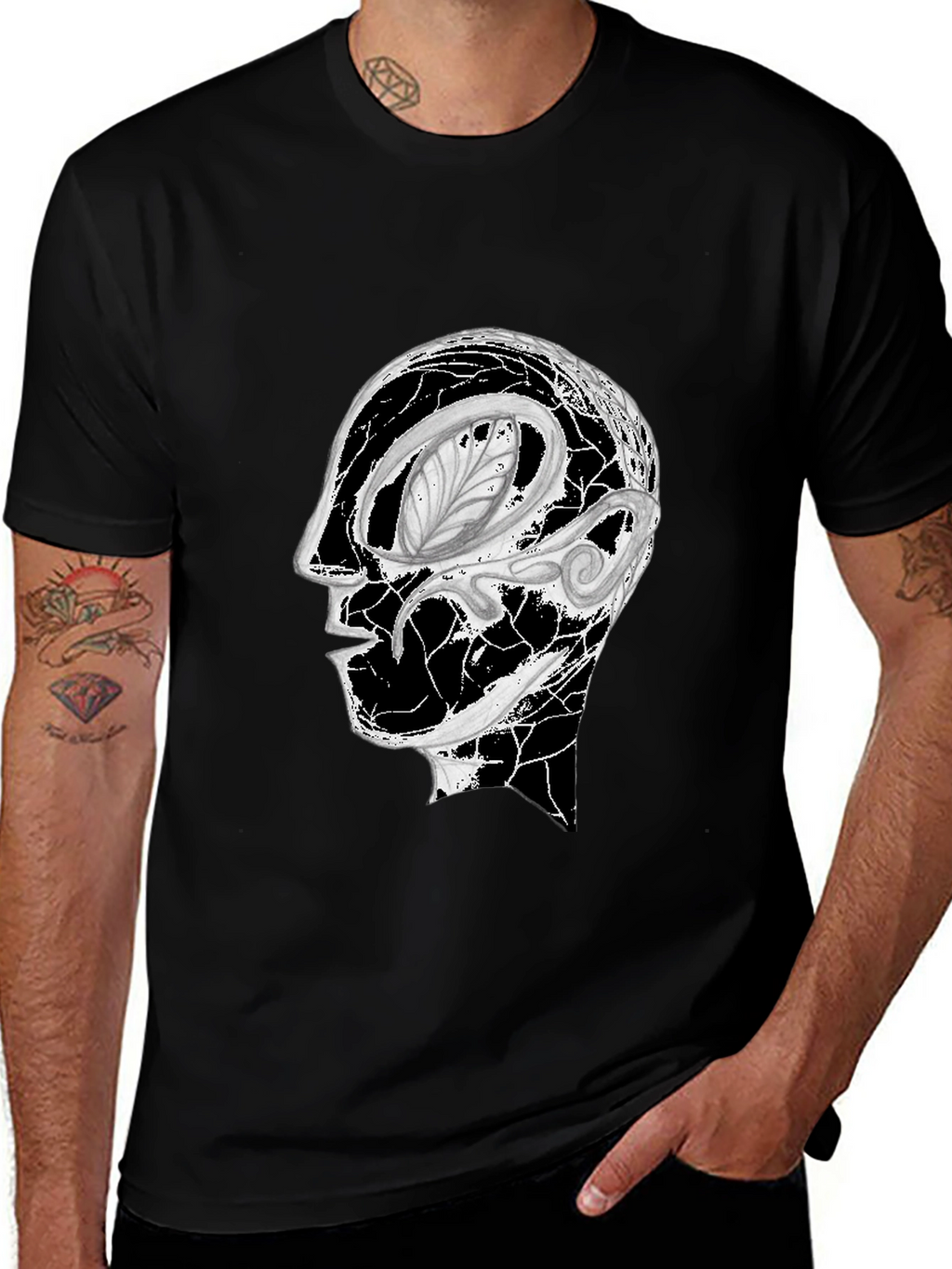 Abstract Head Graphic Black Tee
