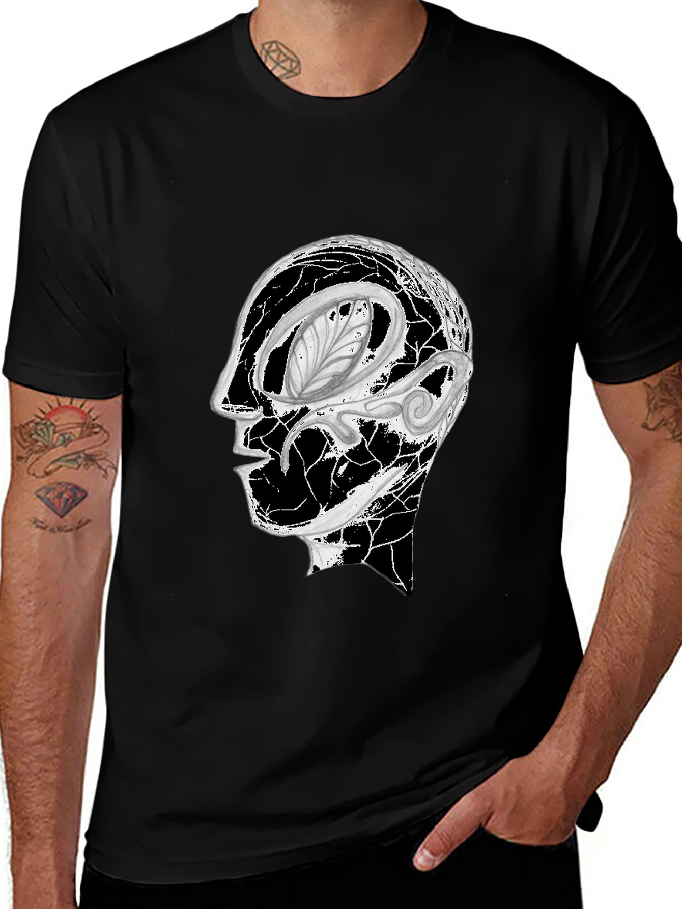 Abstract Head Graphic Black Tee