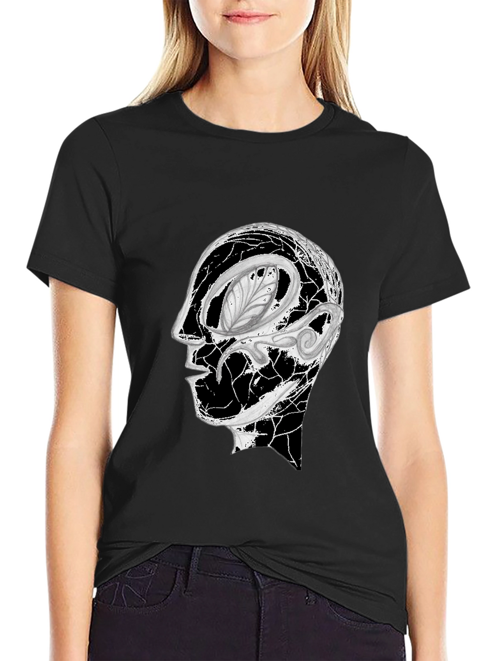 Abstract Head Graphic Black Tee