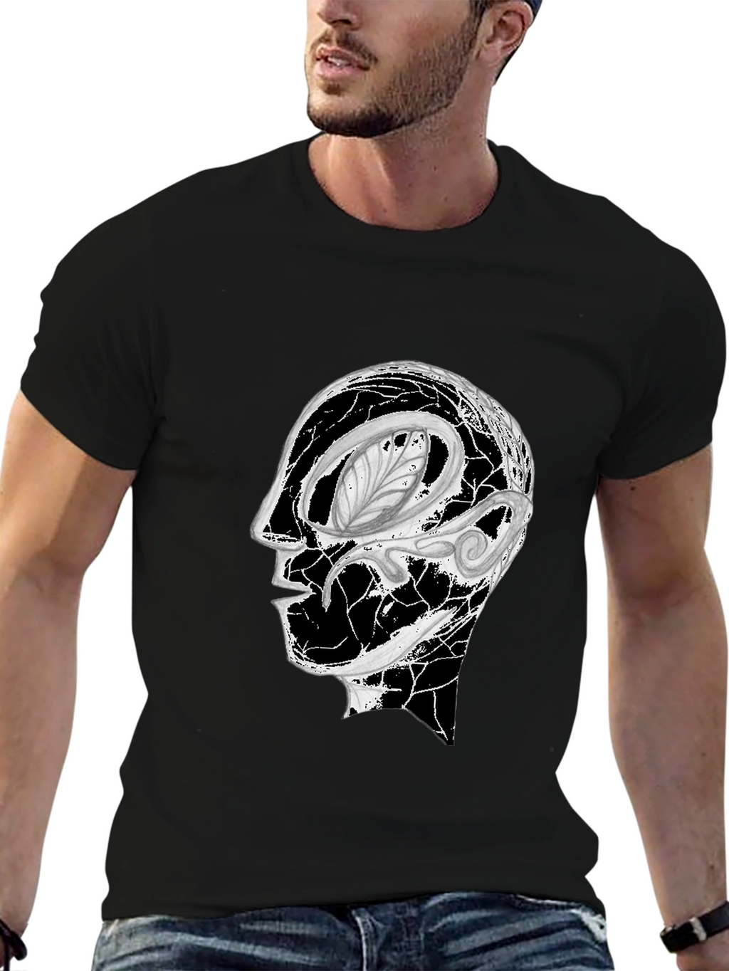 Abstract Head Graphic Black Tee