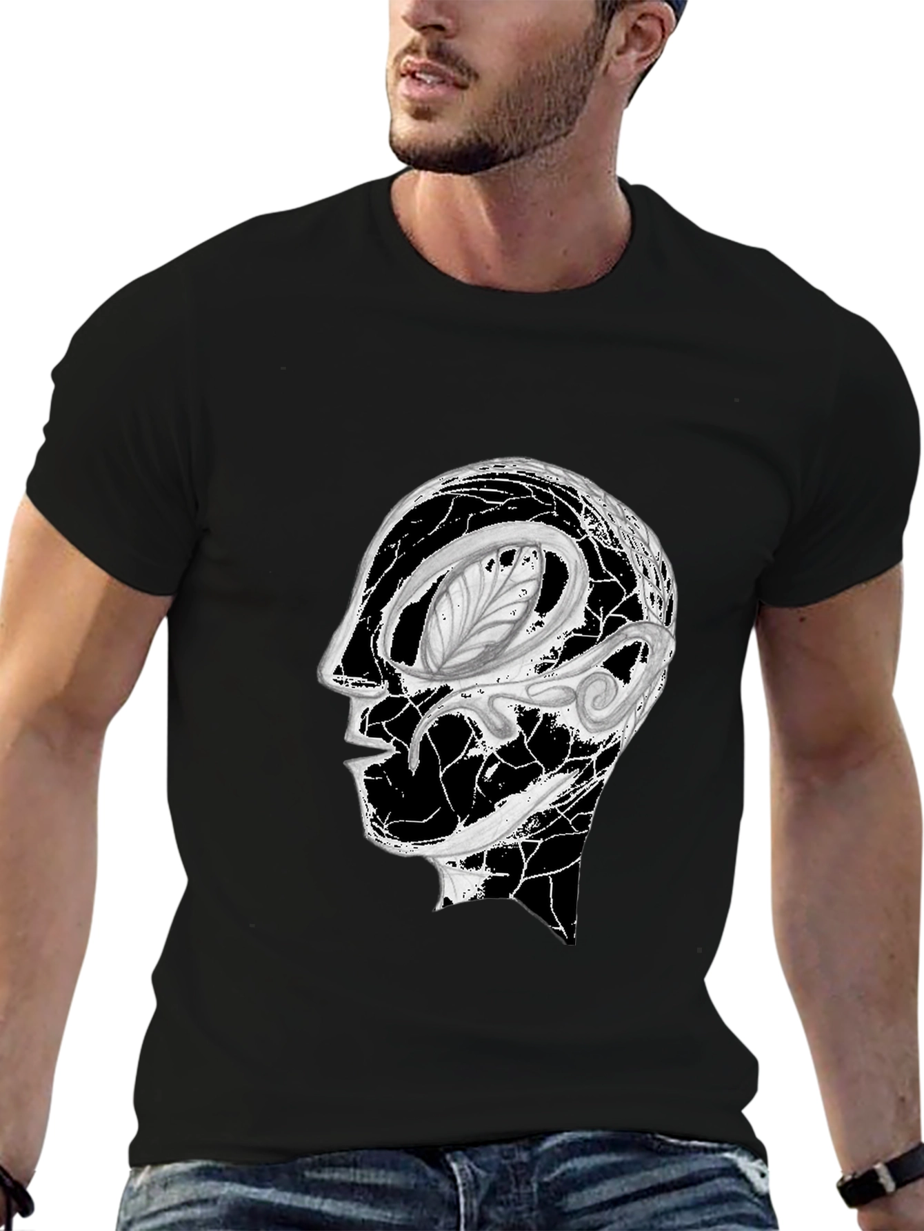 Abstract Head Graphic Black Tee